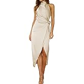 Halfisland Women’s Summer Satin High Neck Sleeveless Wrap Dress Elegant Mock Neck Tie Waist Cocktail Formal Dresses