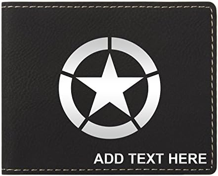 Personalized Engraved WW2 Jeep Star Synthetic Leather Wallet, Black &amp; Silver