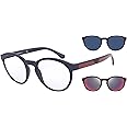 Emporio Armani Men's Ea4152 Prescription Eyewear Frames with Two Interchangeable Sun Clip-ons Round