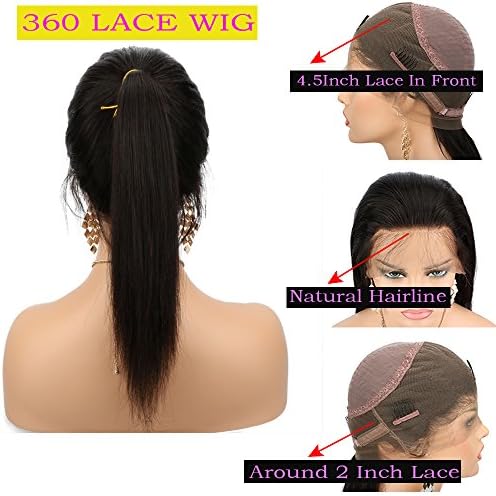 Nantansha 360 Lace Frontal Wig Pre Plucked Natural Hairline 150% Density Free Part Straight Brazilian Human Hair Lace Wig With Baby Hair 10-20 Inches (14 Inches)