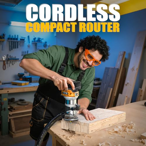 MtiolHig 30,000 RPM Compact Router compatible with DeWalt 20V, 6 Variable Speeds Cordless Router Tool for Woodworking, 800W Fixed Base Wood Router with Trim Router Bits, Edge & Roller Guide, Tool Only