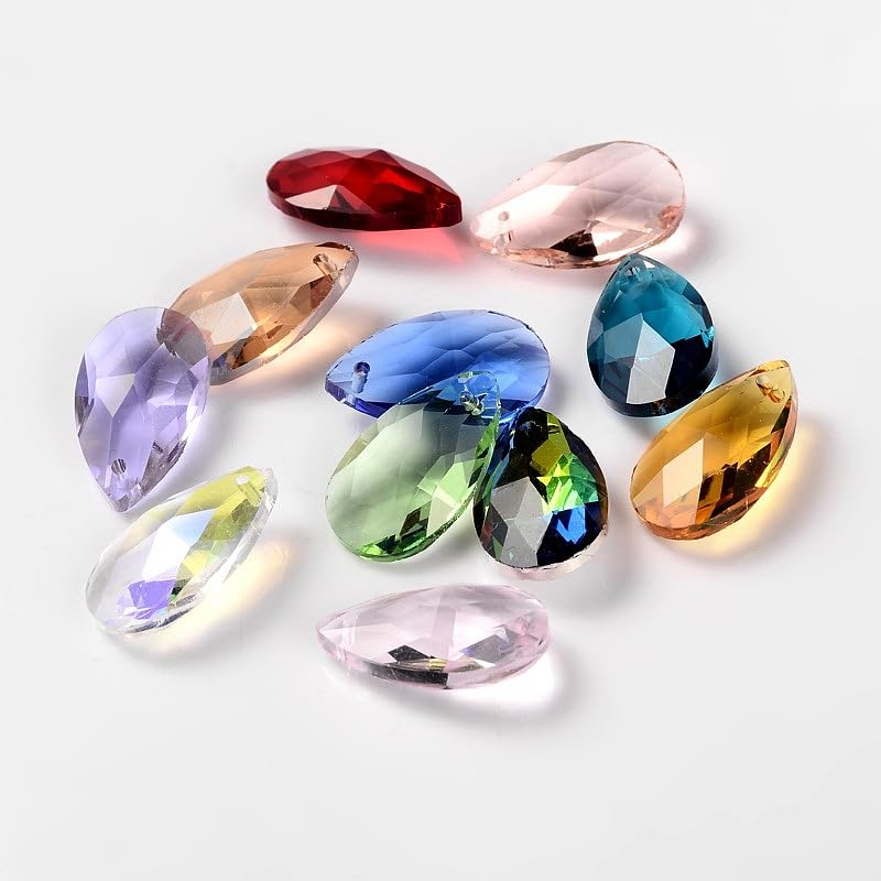 Photo 1 of 10pcs Faceted Teardrop Glass Pendants Crystal Water Drop Charms for Jewelry Making Bracelet Necklace Earrings,Mixed Color