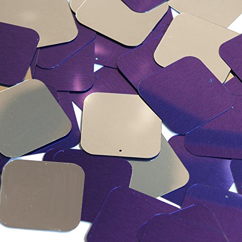 Purple Silver Shiny Metallic Square 30mm Couture Sequin Paillettes. Made in USA. Loose sequins for embroidery, bridal, applique, arts, crafts, and embellishment.