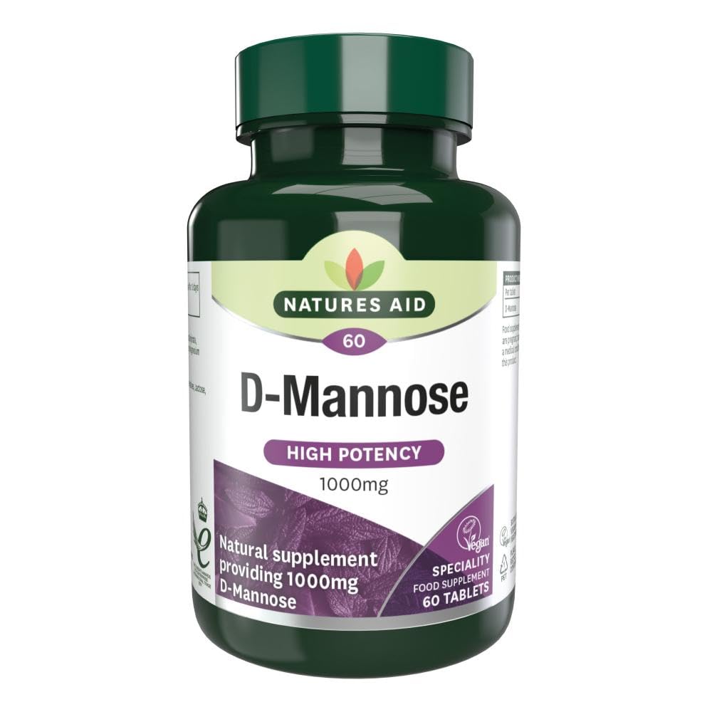 Natures Aid D-Mannose 1000mg - High Strength - Supports Urinary Tract Health - Vegan - Non-GMO - Gluten Free - Antioxidant Support - Food Supplement for Women & Men - 60 Tablets
