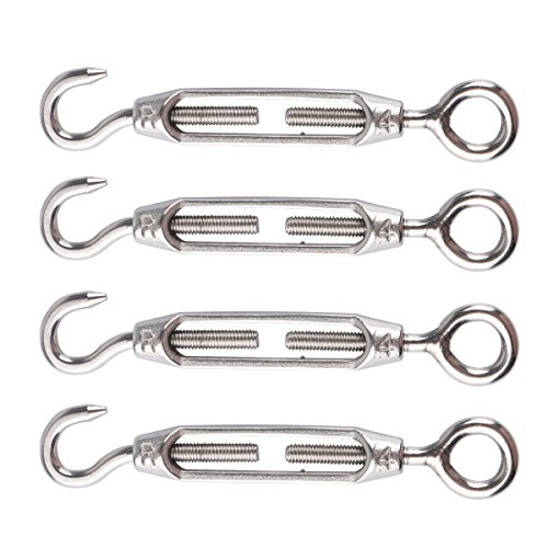 100 Pcs 1/16-inch Wire Rope Aluminum Sleeves Clip Fittings Cable Crimps, 10 pcs M2 Stainless Steel Thimble Combo, 6-Pcs Turnbuckle Tension Wire Rope with Eye&Hook (M4), Stainless Steel Kit, Aunifun