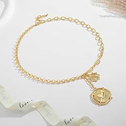 BONJOULRY Chunky Gold Heart Sun Coin Charm Necklace