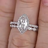 hsiyyecg 2 Pieces Women Rings Set Marquise Cut Cubic Zirconia CZ Halo Rings Jewelry for Bridal Wedding Band Engagement Anniversary Ring(9)