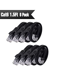 Cat 6 cable de Ethernet 1.5 ft (6 Pack) (a un precio CAT5e pero banda superior) Flat Internet   Cable de red CAT6 Ethernet Patch Cable corto   Negro CAT6 cable de computadora con Snagless Conectores RJ45