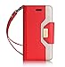 ProCase iPhone SE / 5S Case Cover (Old Model), Wallet Flip Case, with Wristlet Strap, Build-in Card Slots and Mirror, Stylish Slim Stand Cover for Apple iPhone SE / 5S (Red)