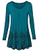 Laksmi Long Sleeve Shirt Women, Vintage Floral Print Scoop Neck A Line Flare Hem Loose Fit Tunic Tops,Dark Cyan X-Large