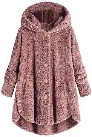 HOMEBABY Ladies Winter Hooded Sweater Button Fluffy Coat for Women Sale Long Sleeve Chunky Jumper Long Sweatshirt Warm Pullover Tops Blouse