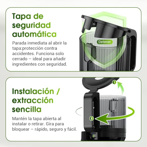 WETIE Juice and Vegetable Extractor, Cold Press Blender with Extra Large Mouth 120 mm, 99% Performance, Quiet Slow Juicer, Easy to Clean, Includes 2 Glasses