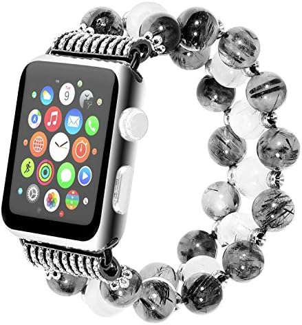 Compatible with Apple Watch Band 38mm 40mm, Handmade Elastic Stretch Faux Crystal Pearl Bracelet Women Girls Watch Bands Strap Replacement for Apple Watch SE Series 6 5 4 3 2 1 38mm 42mm 40mm 44mm