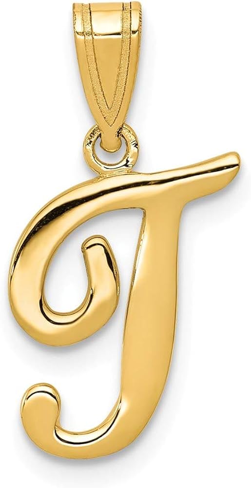 14k Yellow Gold Upper Case Letter T Fancy Cursive Script Initial Pendant Amazon Ca Jewelry