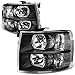 Auto Dynasty Halogen Headlights Assembly Compatible with Chevy Silverado 1500 2500HD 3500 GMT900 2007 2008 2009 2010 2011 2012 2013 2014, Driver and Passenger Side, Black Housing