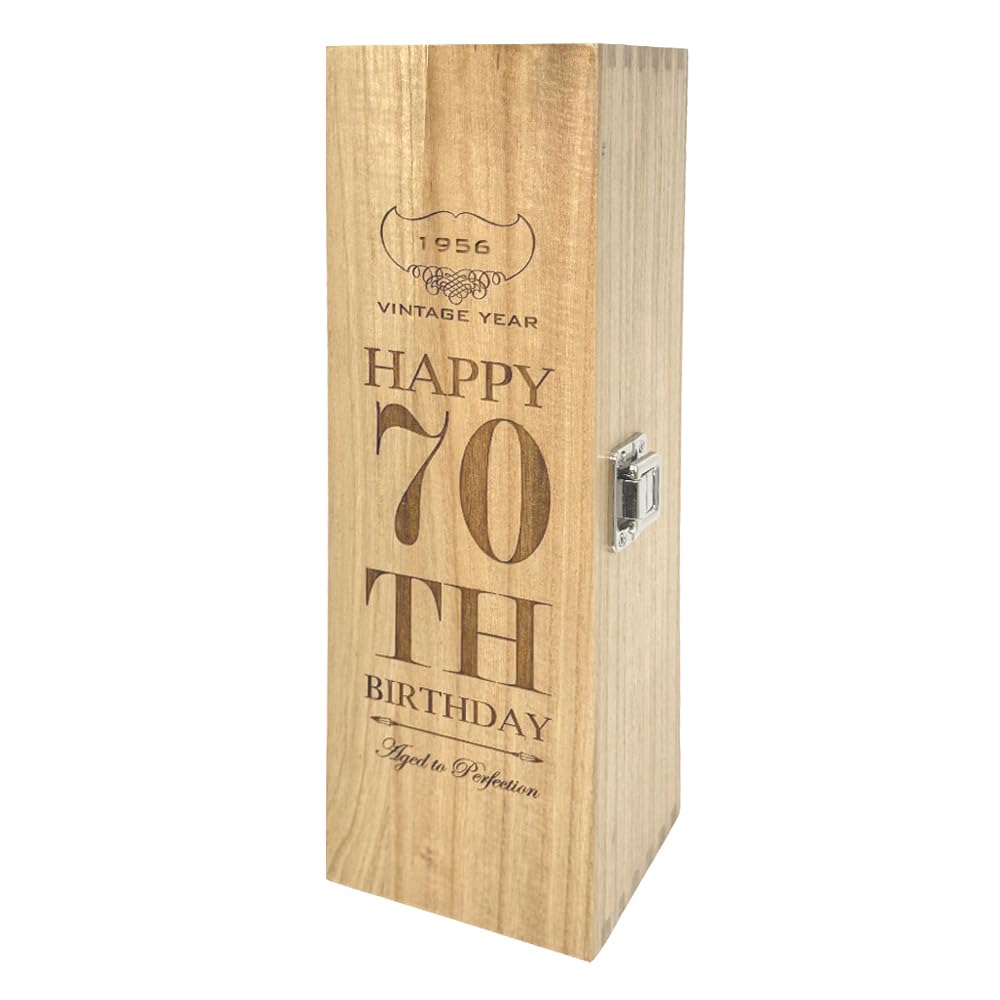 Unique Personalised 70th Birthday Gift - Luxury Wooden Wine or Champagne Box Satin Lined [HING09]