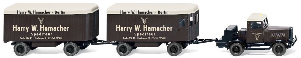 Wiking 085101 - Hanomag ST 100 with two furniture trailers (1:87)