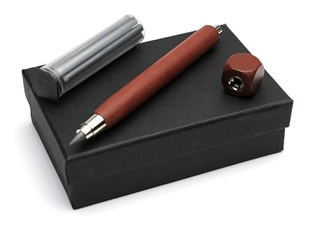 3er Schreibset aus Bleistift Fallminenbleistift workman long + Spitzer in mahagoni + Nachfüllminen Graphit 5,5 mm HB Fallmine