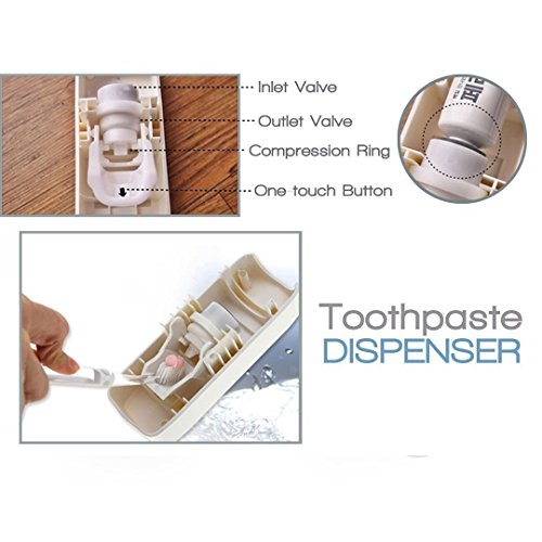 Novias Hands Free Toothpaste Dispenser Automatic Toothpaste Squeezer and Toothbrush Holder Set for 5 Brushes