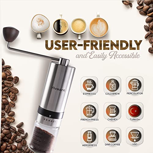 Vivaant Manual Coffee Grinder — Hand Coffee Grinder with Adjustable Dragon Tooth Stainless Steel