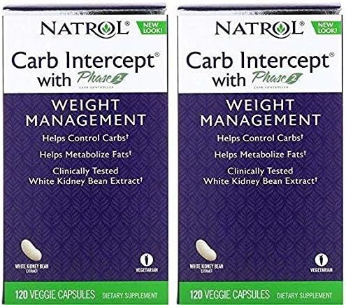 Carb Intercept With Phase 2 Carb Controller 1000 mg (Pack Of 2) Calcium, Chromium and White Kidney Bean Extract, 120 Count Each