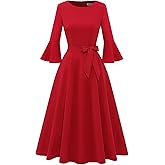 HomRain Women's Church Dresses Modest Bell Sleeve Wedding Guest Cocktail Tea Party Vintage Evening Dress
