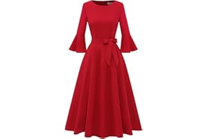 HomRain Women's Elegant Bell Sleeve Cocktail Party Dresses for Wedding Guest Fit and Flare Modest Church Midi Evening Dress