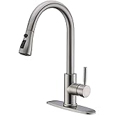 WEWE High-Arc Pull-Down Kitchen Faucet, Brushed Nickel, 3-Mode Sprayer | Soft Silicone Nozzles, Easy to Rub Clean, 360&deg; Swivel, 20-Inch Pull-Down Reach, SUS 304, 1- or 3-Hole Fit, Ceramic Cartridge