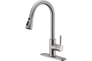 WEWE High-Arc Pull-Down Kitchen Faucet, Brushed Nickel, 3-Mode Sprayer | Soft Silicone Nozzles, Easy to Rub Clean, 360° Swivel, 20-Inch Pull-Down Reach, SUS 304, 1- or 3-Hole Fit, Ceramic Cartridge