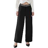 Susclude Womens Lace Casual Dress Pants Wide Leg Baggy Pleated Old Money Slacks High Waisted Fashion Business Work Trousers