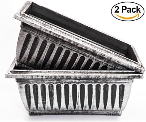 2 Pack Combo Rustic Metal Look Plastic Rectangle Planter with Mesh designed for better drainage for use in Garden Patio Office Ornament Home Decor Long Lasting Reusable Lightweight (14 Inches, Silver)