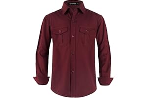 Spring&Gege Boys' Long Sleeve Button Down Shirt for Kids Woven Solid Two Pockets