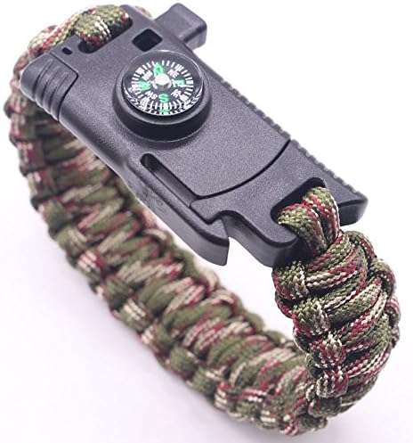 dichuan Paracord Survival Bracelet Military Outdoor Paracord Survival Knife Bracelet Parachute Rope Bracelet - Compass,Flint Stone,Fire Sticks,Knife,Whistle
