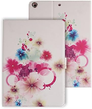 ieasysexy Beautiful Fairy and Flower Inlaid Shiny Glitter Diamond Pu Leather Flip Protective Case Cover with Stand for Apple Ipad Air iPad 5 with 9.7 inches Screen,Case for iPad Air(Colorful Cherry Blossom)
