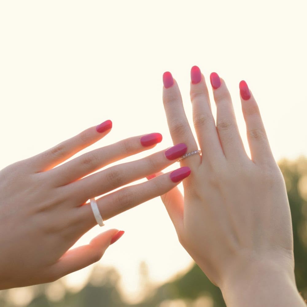 DANNI & TONI 28 Stickers Magenta Solid Colour Semi Cured Gel Nail Polish Strips Gel Nail Stickers,Salon-Quality Gel Nail Polish Strips Manicure Stickers Set (Chinese Rose)