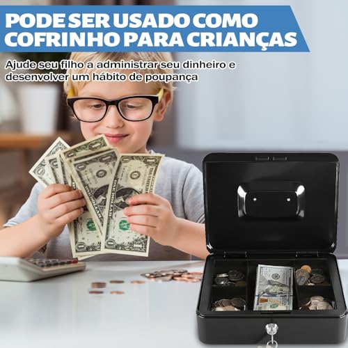 Caixa de Dinheiro, Caixa com Cadeado, Cofres de Dinheiro em Lojas de Conveniência, com Bandeja para Dinheiro e Fechadura com Chave
