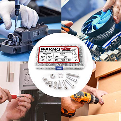 M4 Pan Head Phillips Screws 304 Stainless Steel Bolts Nuts Washers 810 Pcs Machine Screws Assortment Kit