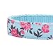 Blueberry Pet Made Well Cute Floral Print Adjustable Dog Collar in Light Blue with Pink Artificial Silk Flower, Medium, Neck 14.5