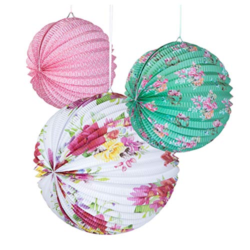 Talking Tables Tea Party Decorations Floral Paper Lantern Plates Vintage Party for Birthdays, Bridal shower, Baby shower, 3 Sizes, Pack of 3, Pastel colors, Model: