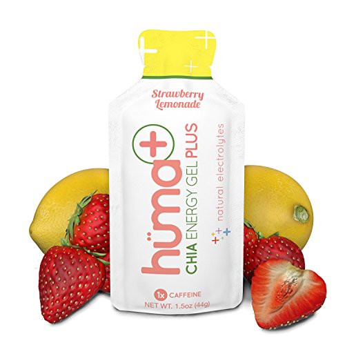 Huma PLUS - Chia Energy Gel, Strawberry Lemonade, 24 Gels, 1x Caffeine - Natural Electrolyte Enhanced Energy Gel