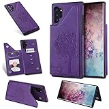 DAMONDY for Note 10 Plus Case,Emboss Tree Cat Slim Protective Case with Credit Card Slot Holder Flip Folio Soft PU Leather Magnetic Closure Cover Case for Samsung Galaxy Note 10 Plus-Purple