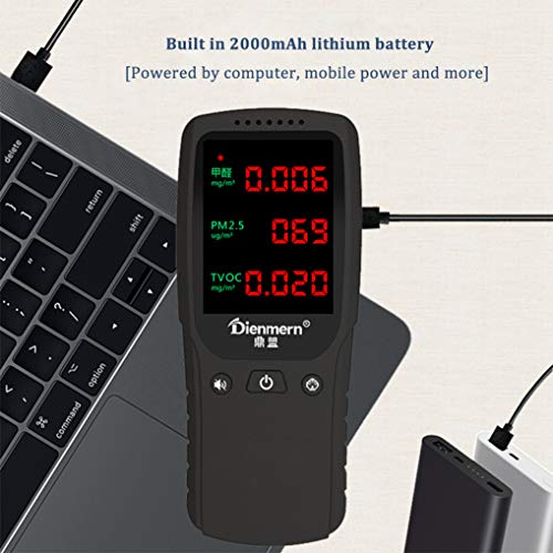 GuDoQi Indoor Air Quality Monitor USB Rechargeable Detector Accurate For HCHO/PM2.5/TVOC Multi Tester With Time Laser Sensor Alarm For Home Office Car