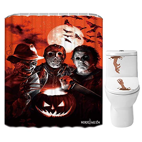Halloween Shower Curtain Set for Bathroom Scary Killer Freddy Jason