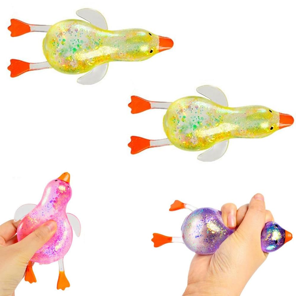 1Pcs Glitter Duck Squeezes,Soft Cute Stress Relief Ball for Adults & Teens,Fun Decompression Duck Squishies Gift for Office Desk Party Favors Easter Basket Stuffer (Yellow, 2Pcs)