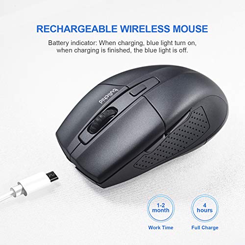 Tulichid Wireless Mouse Rechargeable, 2.4G Noiseless Ergonomic Mouse with USB Nano Receiver and 3 Adjustable DPI /6 Button Computer Mouse for Laptop PC MacBook Desktop