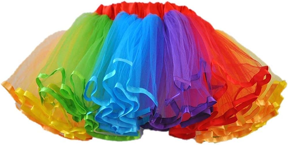 Womens Rainbow Tutu Skirt Layered Tulle Skirt Adult Halloween Costumes: Clothing