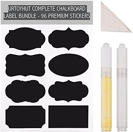 UrToyHut Complete Chalkboard Labels Bundle - 96 Premium Stickers Plus Extra 6 Heart-Shaped Stickers - 2 Preiumn Chalkboard Markers - 1 Microfiber Cleaning Cloth