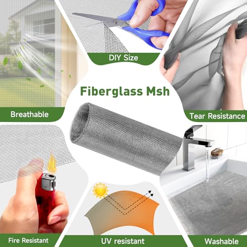 HOFUDON Window Screen Adjustable Magnetic Moustiquaire Magnétique Replacement Max 39" x 59"（100cm x 150cm), DIY Fiberglass Mesh Window Screens for House Windows White Frame Grey Mesh