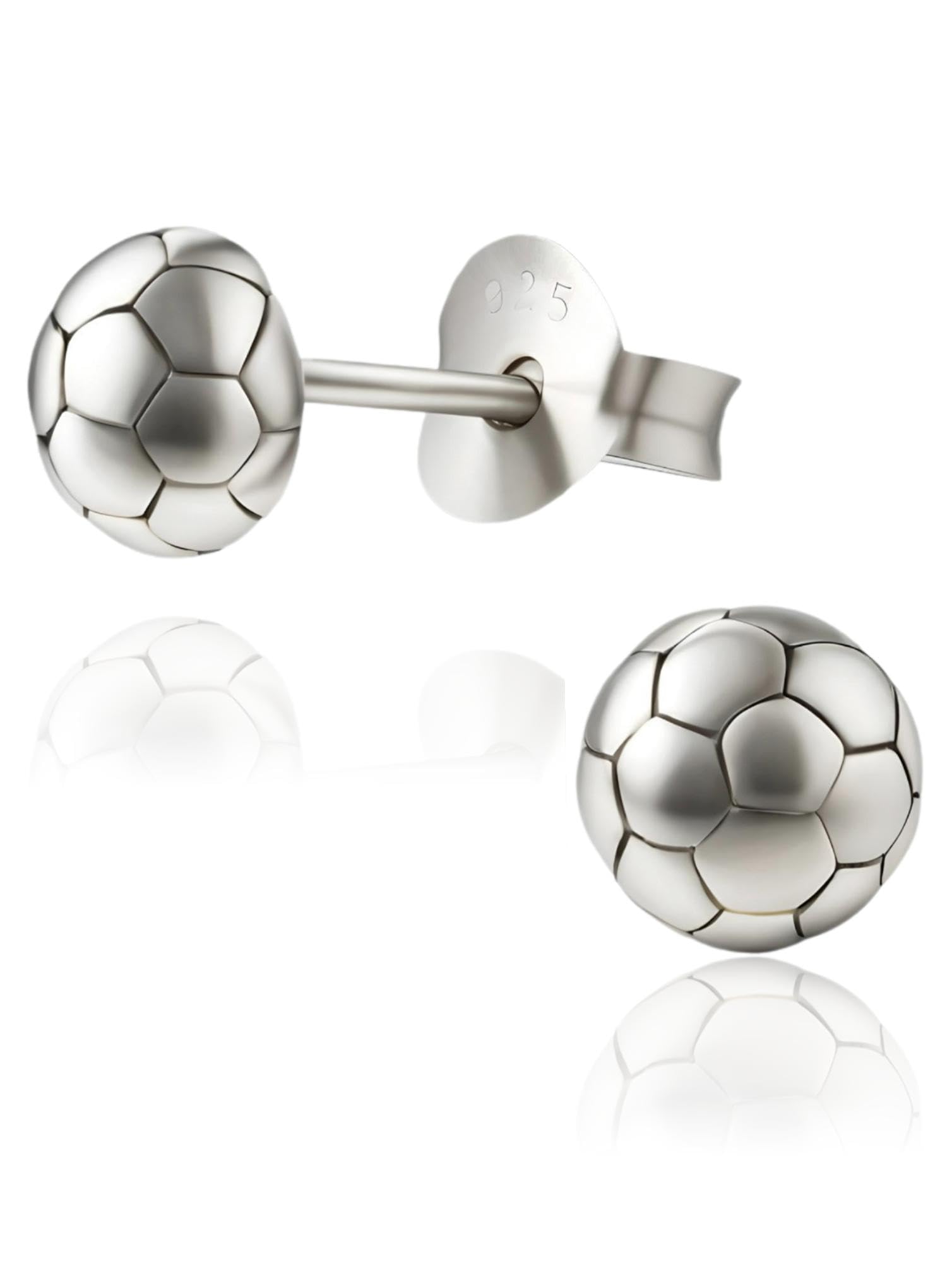 5MM Football/Soccer Stud Earrings/Pair of Ear Studs for Children Kids Boys Girls Teenagers Women - 925 Sterling Silver - Ideal Small Children's Earrings