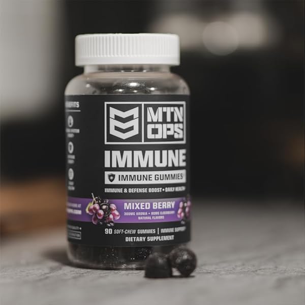 MTN OPS IMMUNE GUMMIES IMMUNE SUPPORT SUPPLEMENT, 90 GUMMIES WITH ELDERBERRY & ARONIA BERRY IMMUNE BOOSTER FOR ADULTS, MIXED BERRY FLAVOR & NATURALLY GLUTEN FREE
